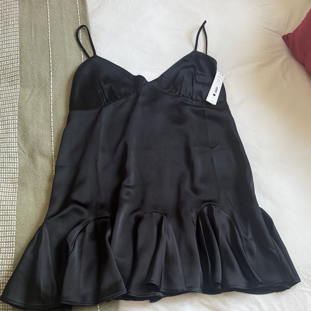 Aqua Sleek Black Satin Dress